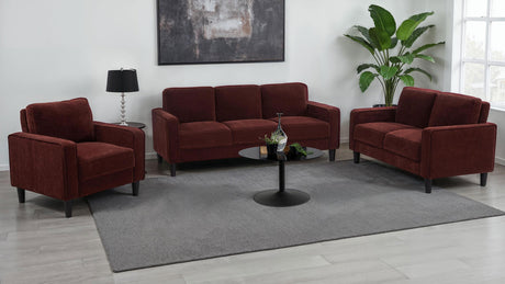 Ruth Rust Red 3-Piece Fabric Upholstered Track Arm Living Room Set from Coaster - Luna Furniture