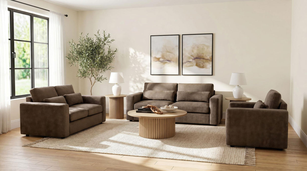 Amador Chocolate 3-Piece Chenille Upholstered Track Arm Living Room Set from Coaster - Luna Furniture
