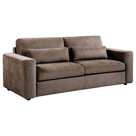 Amador Chocolate Chenille Upholstered Track Arm Sofa from Coaster - Luna Furniture