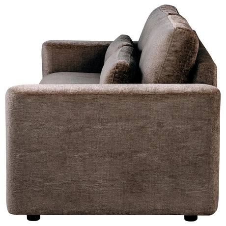Amador Chocolate Chenille Upholstered Track Arm Sofa from Coaster - Luna Furniture