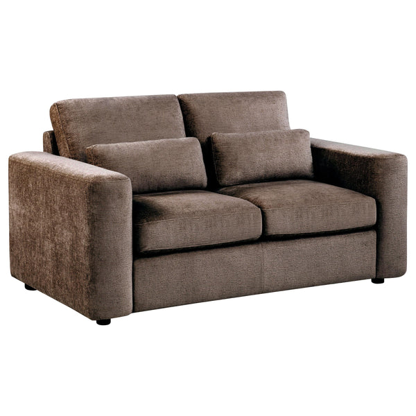 Amador Chocolate Chenille Upholstered Track Arm Loveseat