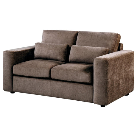 Amador Chocolate Chenille Upholstered Track Arm Loveseat from Coaster - Luna Furniture