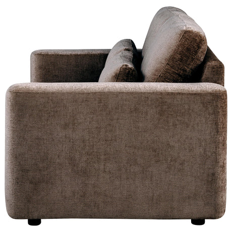 Amador Chocolate Chenille Upholstered Track Arm Loveseat from Coaster - Luna Furniture