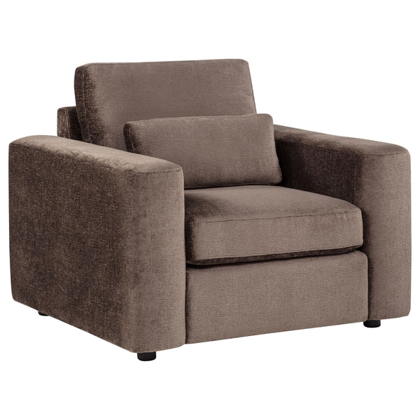 Amador Chocolate Chenille Upholstered Track Arm Accent Chair
