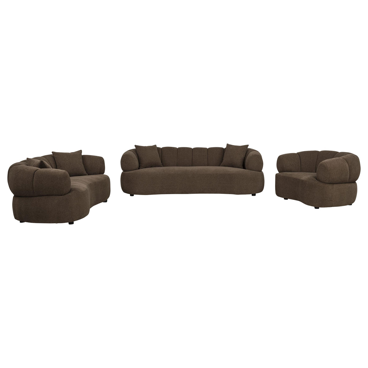 Casarin Brown Fabric Channel-Back Contemporary Living Room Set