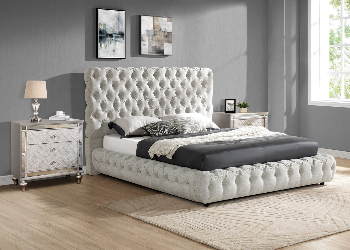 Flory Dove King Upholstered Platform Bed from Crown Mark - Luna Furniture
