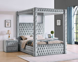 Annabelle Gray Velvet Queen Canopy Bed from Crown Mark - Luna Furniture