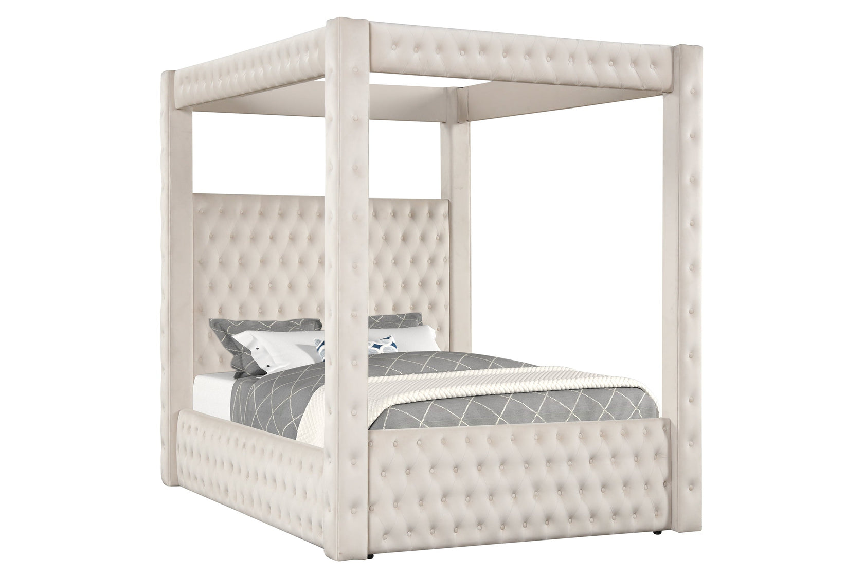 Annabelle Ivory Velvet Queen Canopy Bed from Crown Mark - Luna Furniture