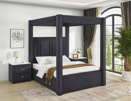 Jayla Black Velvet King Canopy Bed from Crown Mark - Luna Furniture