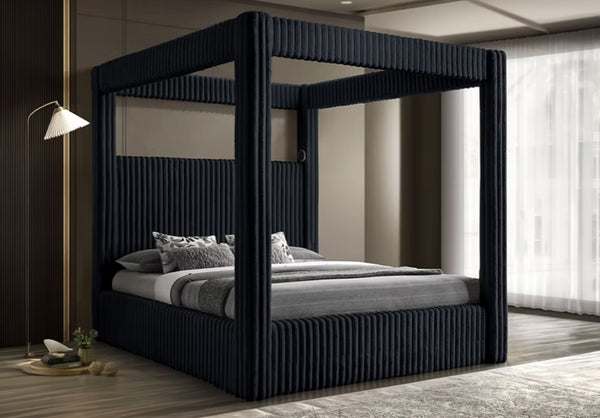 Carla Black King Upholstered Canopy Bed