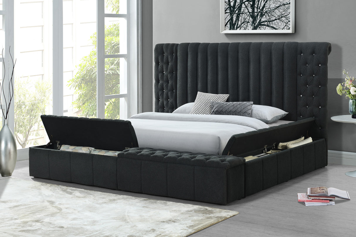 Danbury Charcoal Boucle King Upholstered Storage Panel Bed