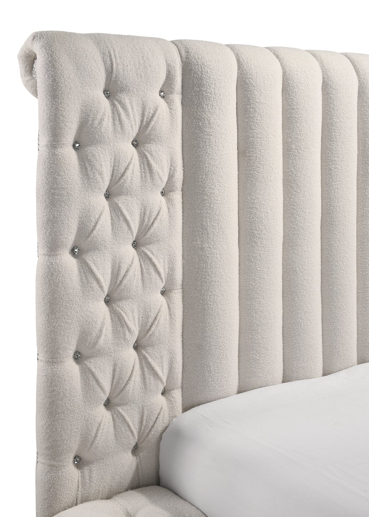Danbury White Boucle King Upholstered Storage Panel Bed