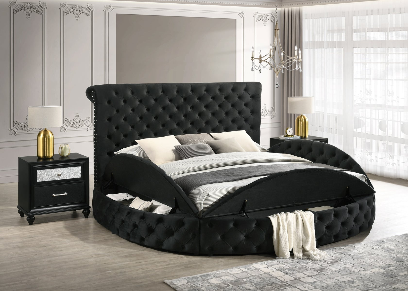 Brigitte Black King Upholstered Storage Panel Bed from Crown Mark - Luna Furniture