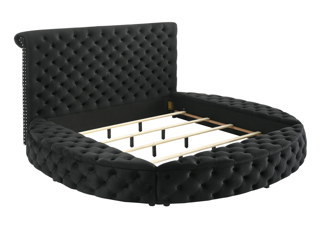 Brigitte Black Queen Upholstered Storage Panel Bed