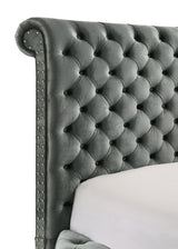 Voltare Gray Queen Upholstered Fireplace Bed with TV Lift from Crown Mark - Luna Furniture