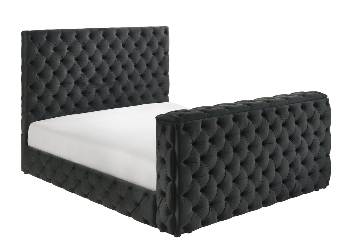 Josephine Black King Upholstered Panel Bed with TV Lift from Crown Mark - Luna Furniture
