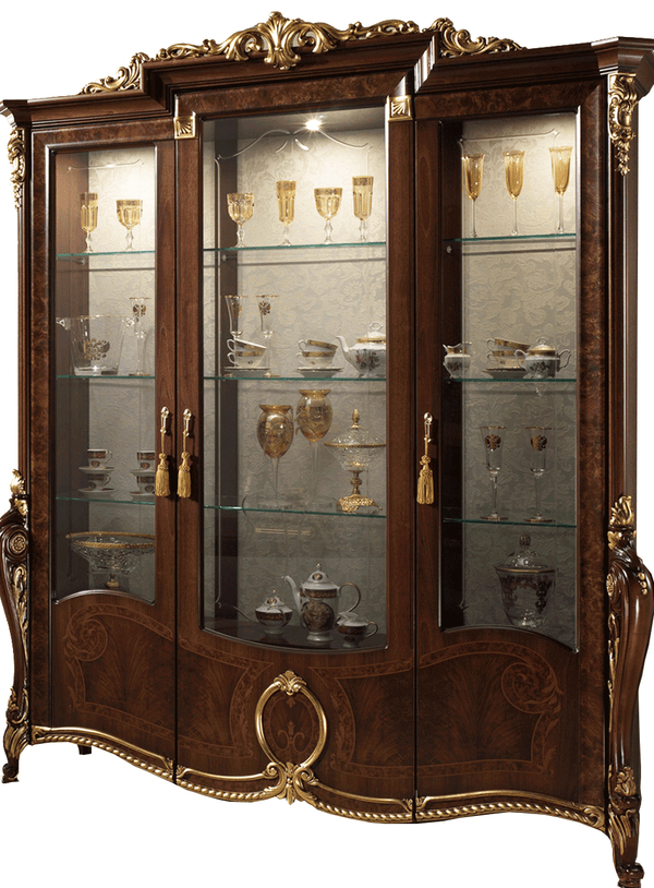 Donatello Brown 3-Door China w/Glass Back Panel