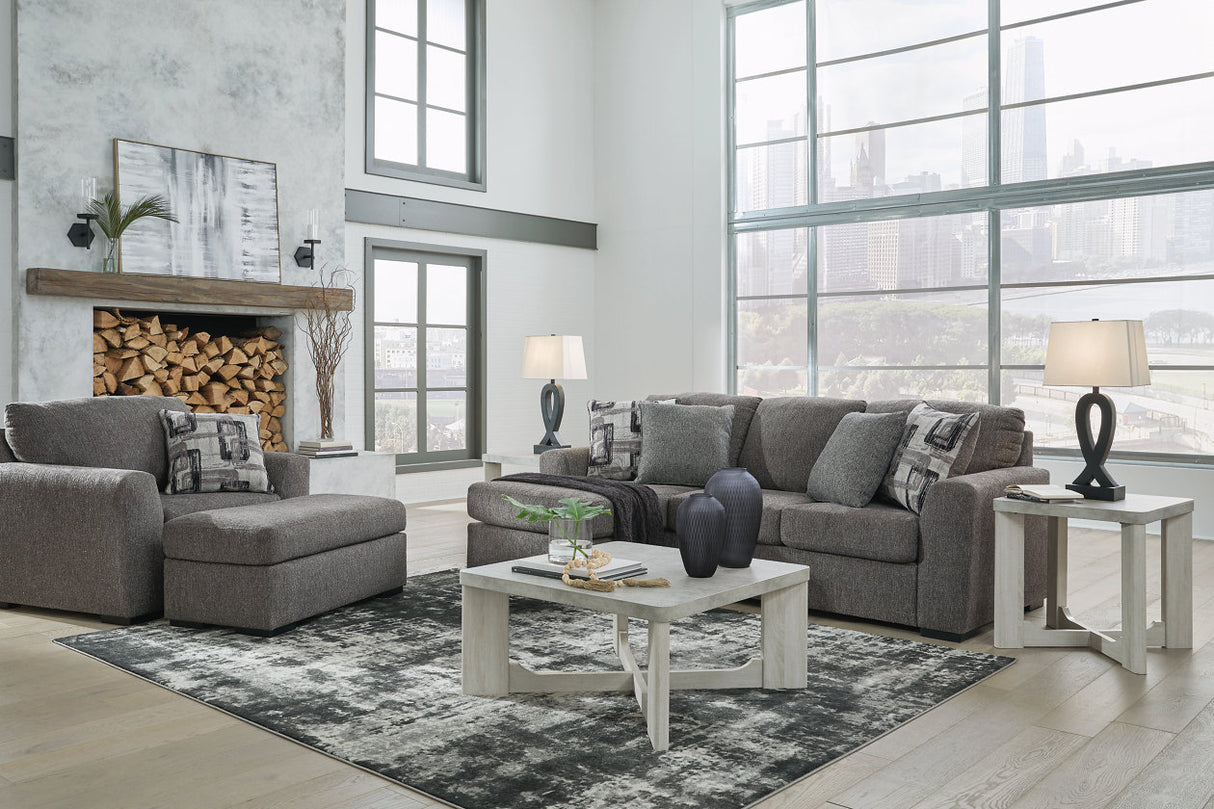 Gardiner Pewter Sofa Chaise and Ottoman from Ashley - Luna Furniture