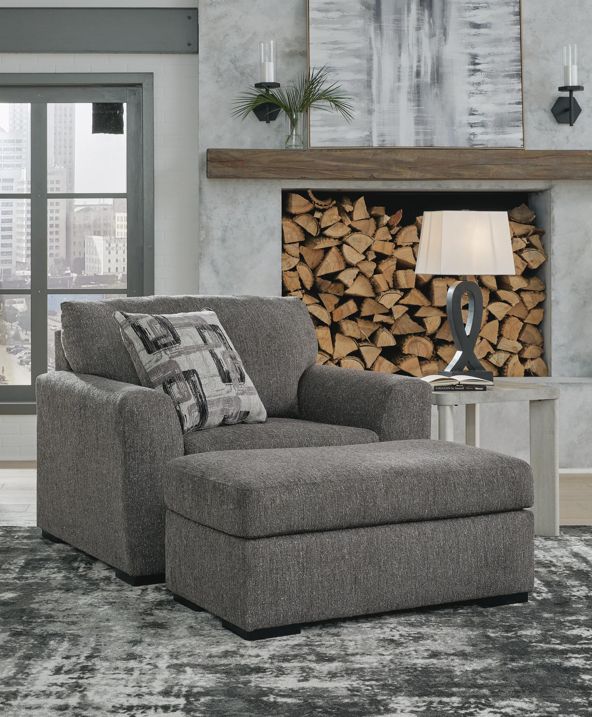 Gardiner Pewter Oversized Chair and Ottoman from Ashley Furniture - Luna Furniture