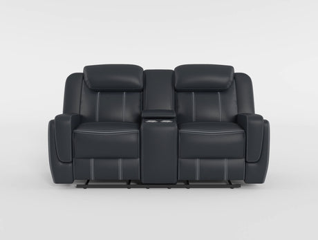 Littleton Blue Double Reclining Loveseat with Center Console, Receptacles and USB Ports from Homelegance - Luna Furniture