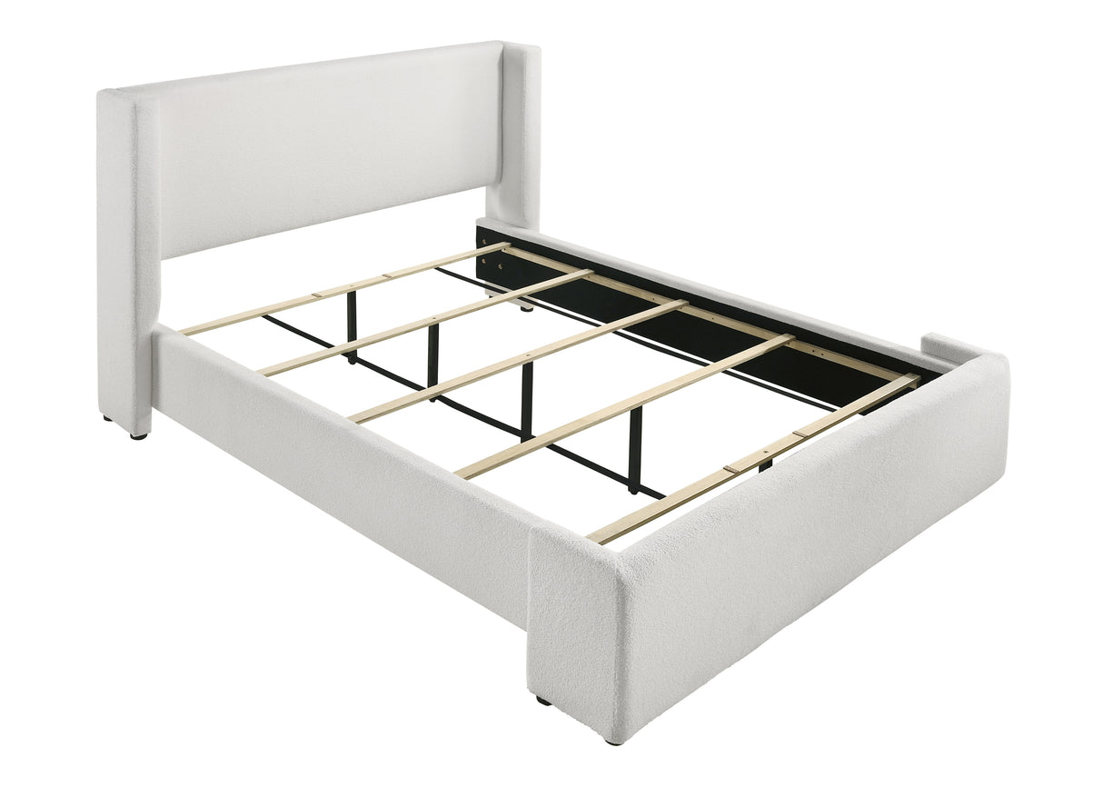 Portia White Boucle Queen Upholstered Platform Bed