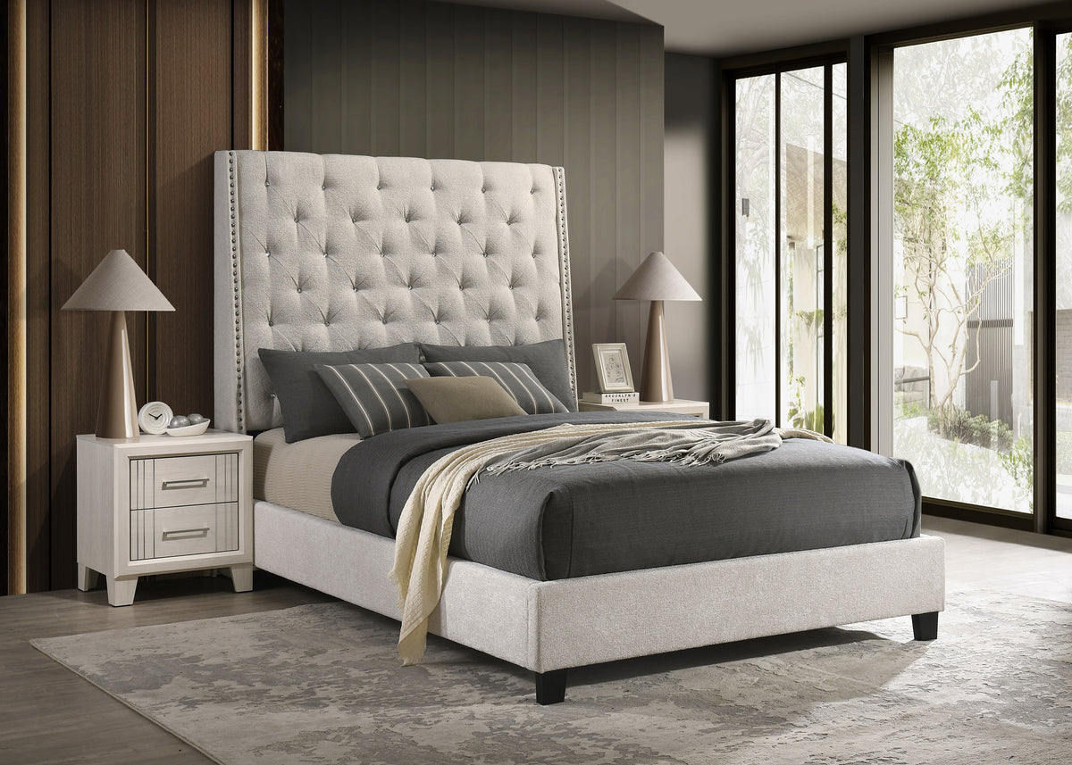Chantilly Oat King Tweed Upholstered Bed from Crown Mark - Luna Furniture
