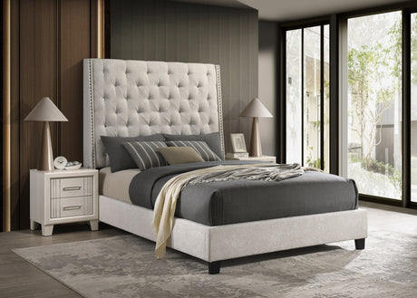 Chantilly Oat King Tweed Upholstered Bed from Crown Mark - Luna Furniture