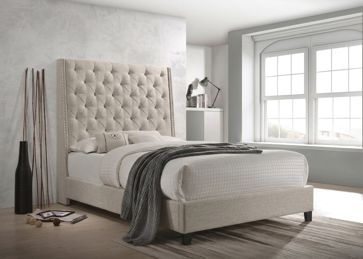 Chantilly Oat King Tweed Upholstered Bed