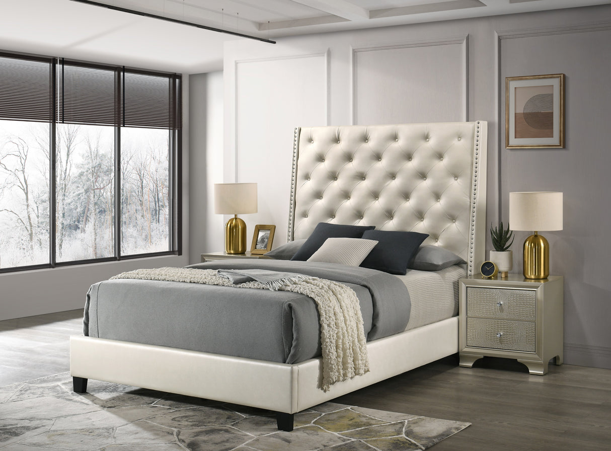 Chantilly Pearl PU Leather Queen Upholstered Bed