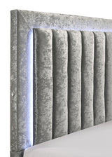 Glisten Silver King LED Upholstered Panel Bed