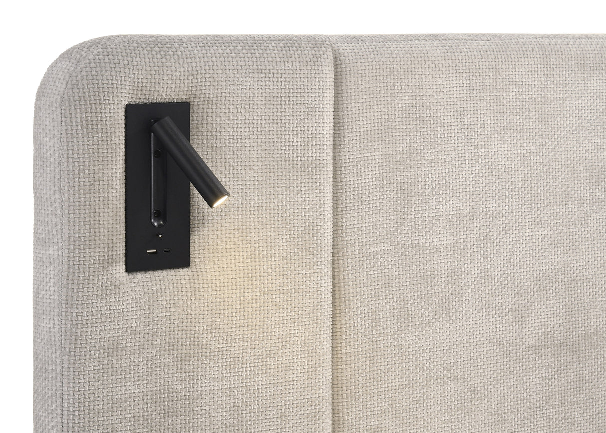 Freya Light Gray Queen Upholstered Bed with Reading Lights from Crown Mark - Luna Furniture