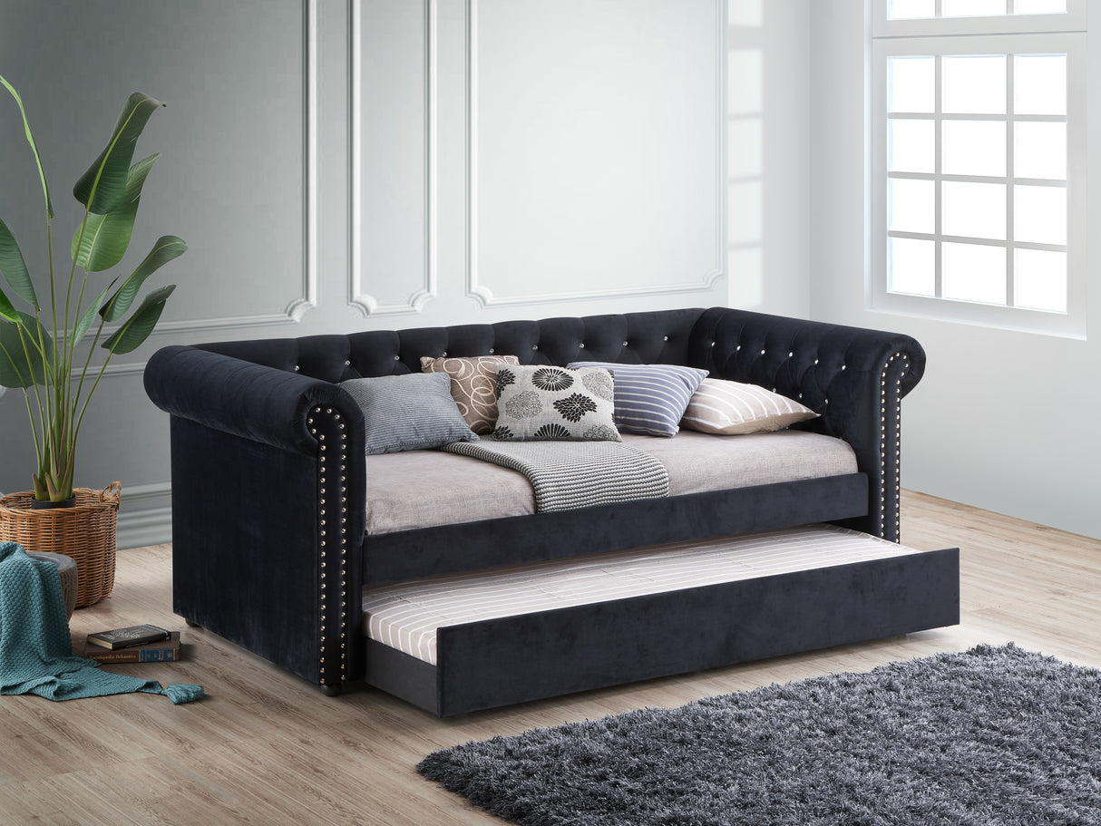 Ellie Black Velvet Twin Daybed with Trundle
