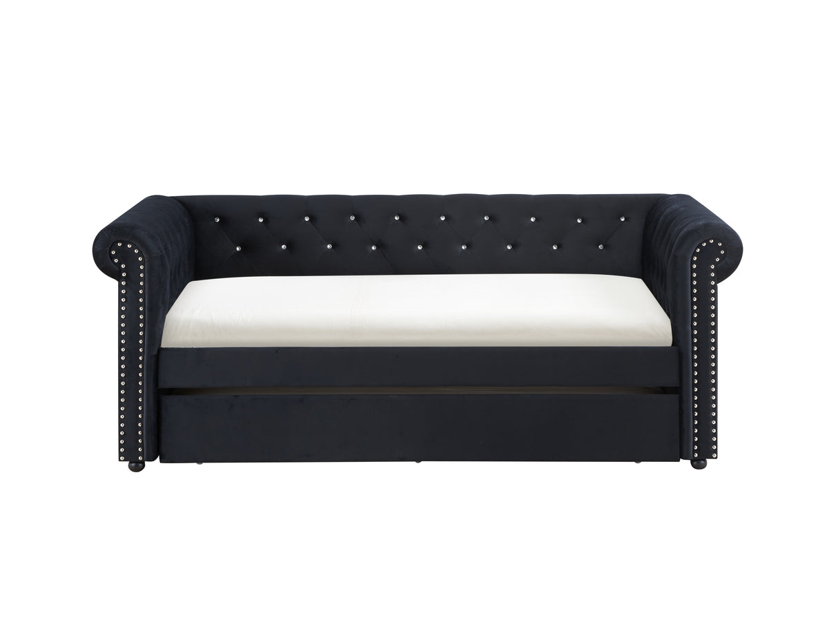 Ellie Black Velvet Twin Daybed with Trundle