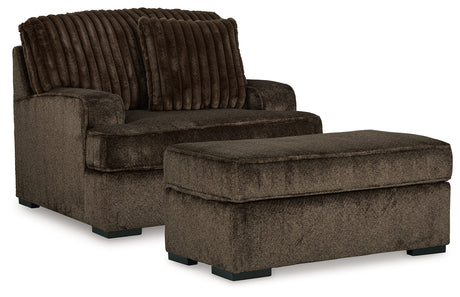 Aylesworth Chocolate Chair and Ottoman from Ashley - Luna Furniture