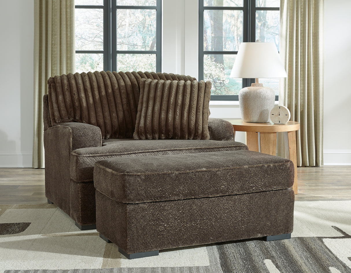Aylesworth Chocolate Chair and Ottoman from Ashley - Luna Furniture