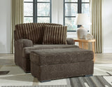 Aylesworth Chocolate Chair and Ottoman from Ashley - Luna Furniture