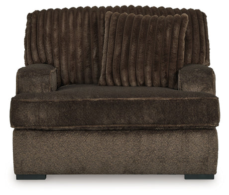 Aylesworth Chocolate Chair and Ottoman from Ashley - Luna Furniture