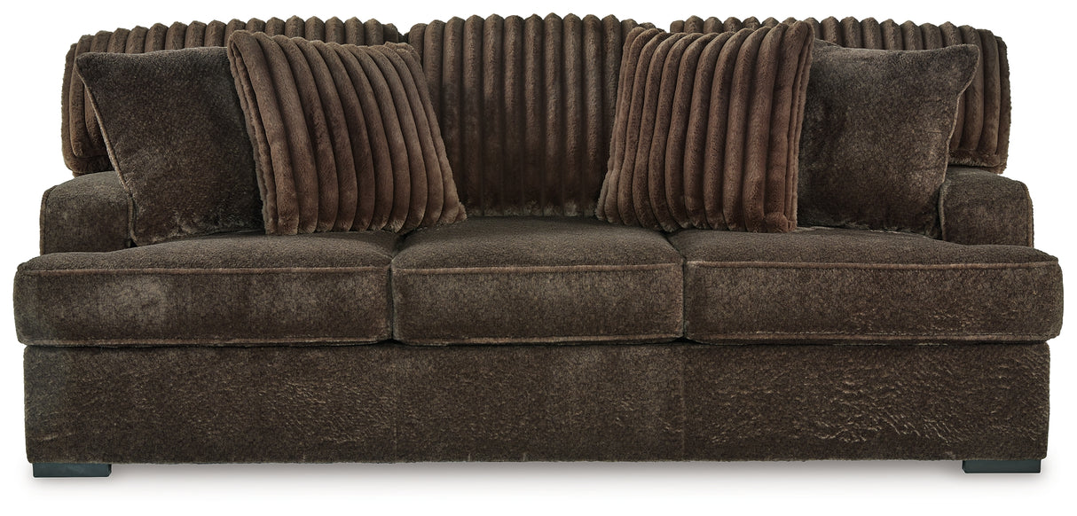 Aylesworth Chocolate Sofa, Loveseat, Chair and Ottoman from Ashley - Luna Furniture
