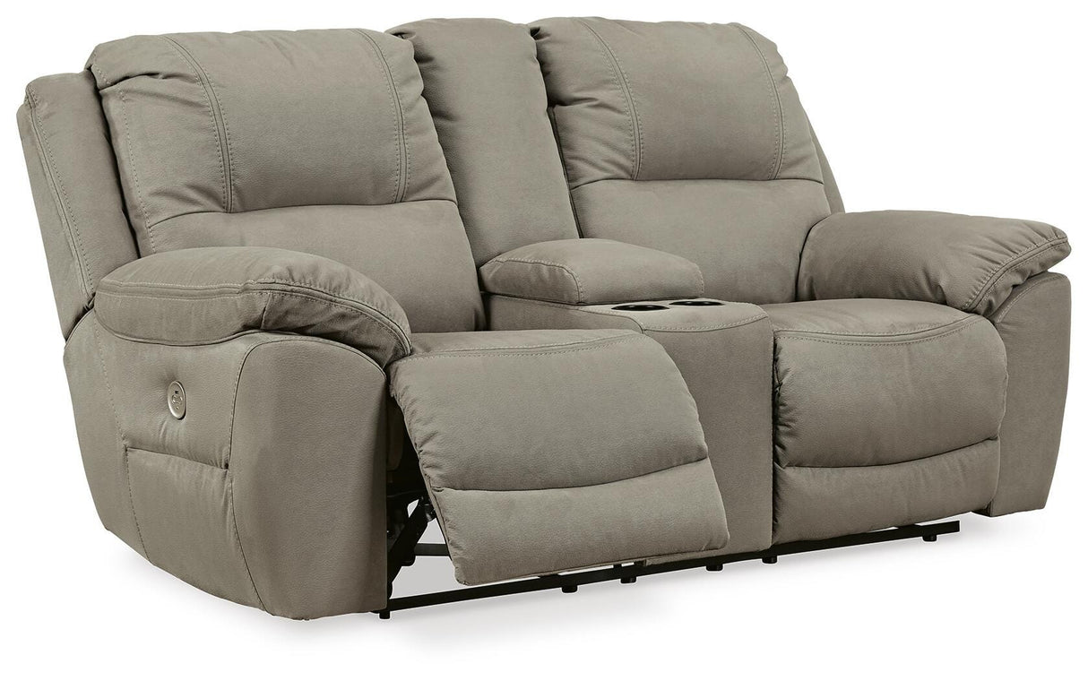 Next-Gen Gaucho Putty Power Reclining Loveseat with Console from Ashley - Luna Furniture