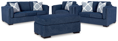 Evansley Sofa, Loveseat, Chair and Ottoman in Navy from Ashley Furniture - Luna Furniture