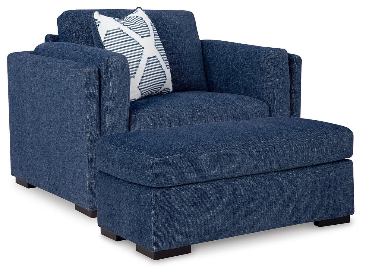 Evansley Chair and Ottoman in Navy from Ashley - Luna Furniture
