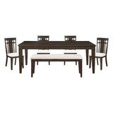 Makah Dark Brown/Beige 6-Piece 78" Extendable Dining Set with Bench from Homelegance - Luna Furniture