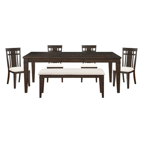 Makah Dark Brown/Beige 6-Piece 78" Extendable Dining Set with Bench from Homelegance - Luna Furniture