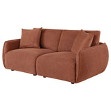 Elysia Coral modular loveseat, coral chenille, three-quarter front angle
