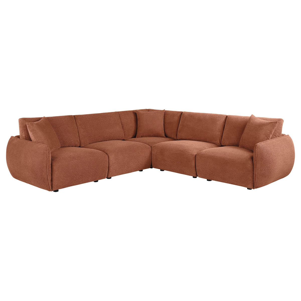 Elysia Coral 5-piece modular sectional sofa, coral chenille upholstery, front three-quarter view