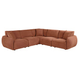 Elysia Coral 5-piece modular sectional sofa, coral chenille upholstery, front three-quarter view