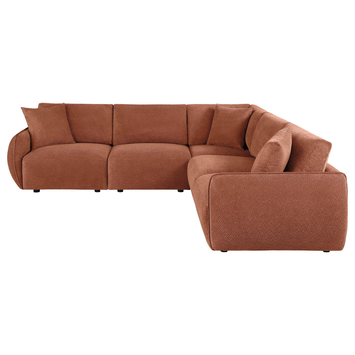 Elysia Coral modular sectional sofa, coral chenille upholstery, side three-quarter view