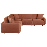 Elysia Coral modular sectional sofa, coral chenille upholstery, rear three-quarter view