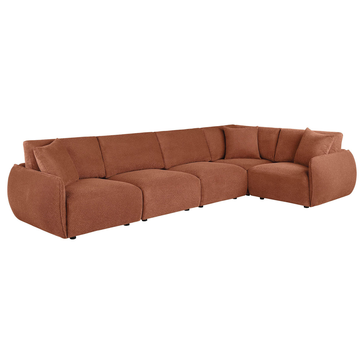 Elysia Coral modular sectional sofa, coral chenille upholstery, opposite three-quarter angle