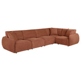 Elysia Coral modular sectional sofa, coral chenille upholstery, opposite three-quarter angle